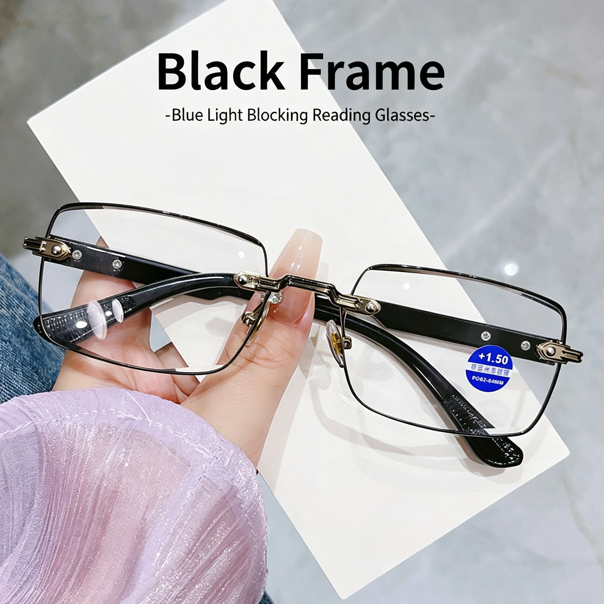 New Frameless Blue-Light Blocking Reading Glasses — Men's Business-Style Small Square-Frame Eyewear