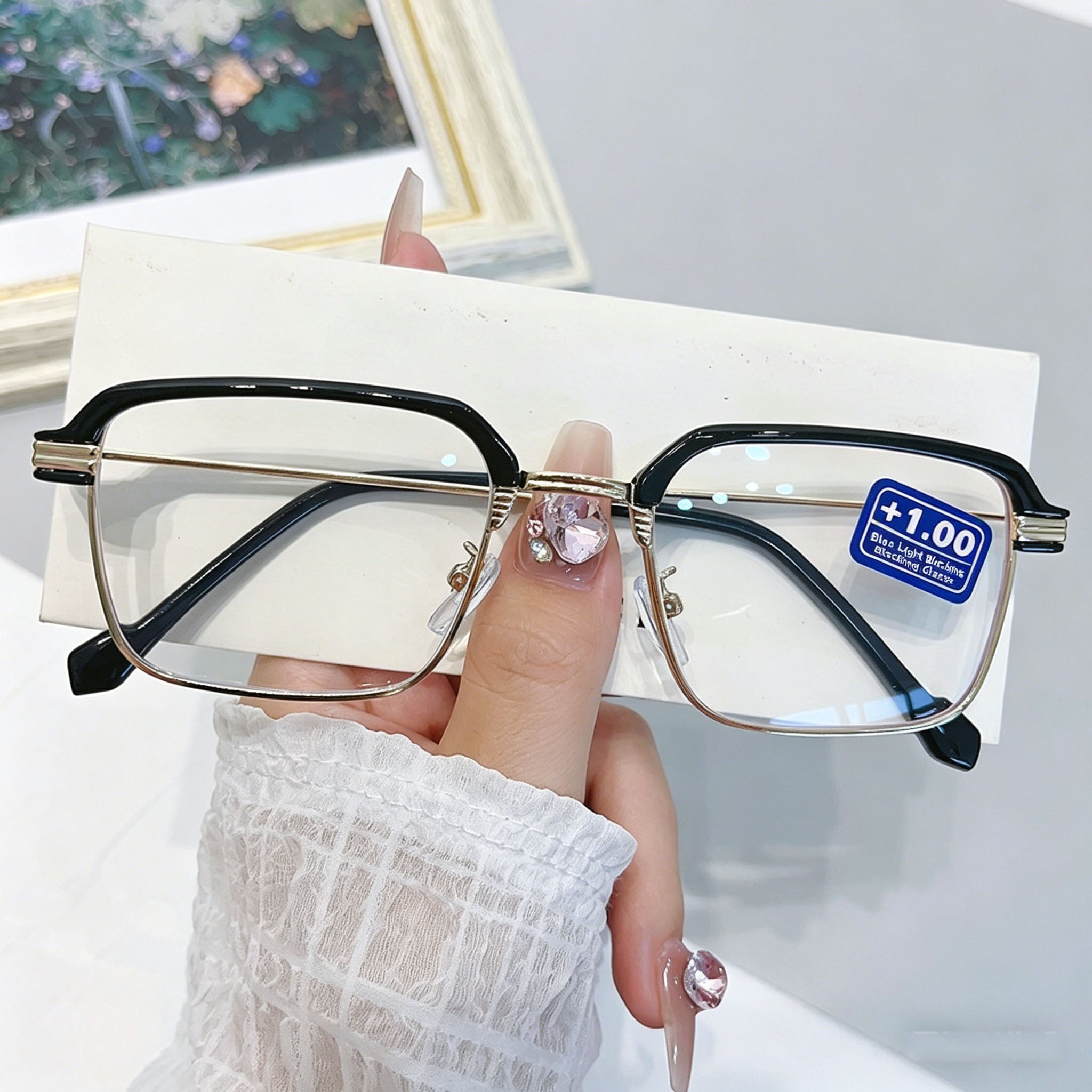 HD Anti-Blue Light Reading Glasses — Stylish Browline Frame, Metal Photochromic Non-Prescription Eyewear