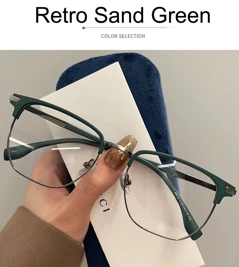 Retro Myopia Glasses — Unisex, Prescription-Compatible, Blue-Light Blocking, Semi-Rimless