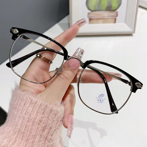 Men's Anti-Blue Light Semi-Rimless Reading Glasses — Vintage-Style Browline Metal Frames for Business & Fashion