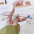 Women's Rimless Blue-Light-Blocking Reading Glasses with Diamond-Cut Edges