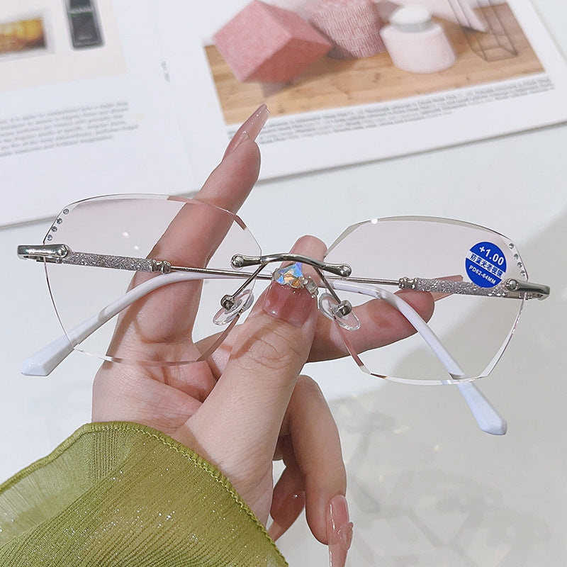 Women's Rimless Blue-Light-Blocking Reading Glasses with Diamond-Cut Edges