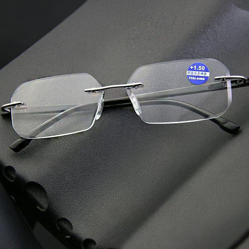 Men's Rimless, Cut-Edge, Photochromic Reading Glasses — Auto-Zoom, Progressive Multi-Focal Eyewear for Both Near and Far Vision