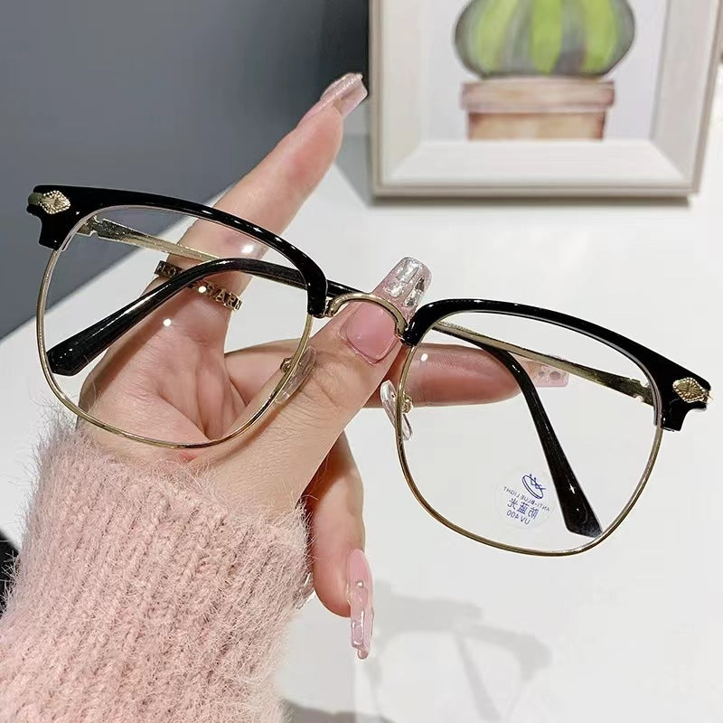 Men's Anti-Blue Light Semi-Rimless Reading Glasses — Vintage-Style Browline Metal Frames for Business & Fashion